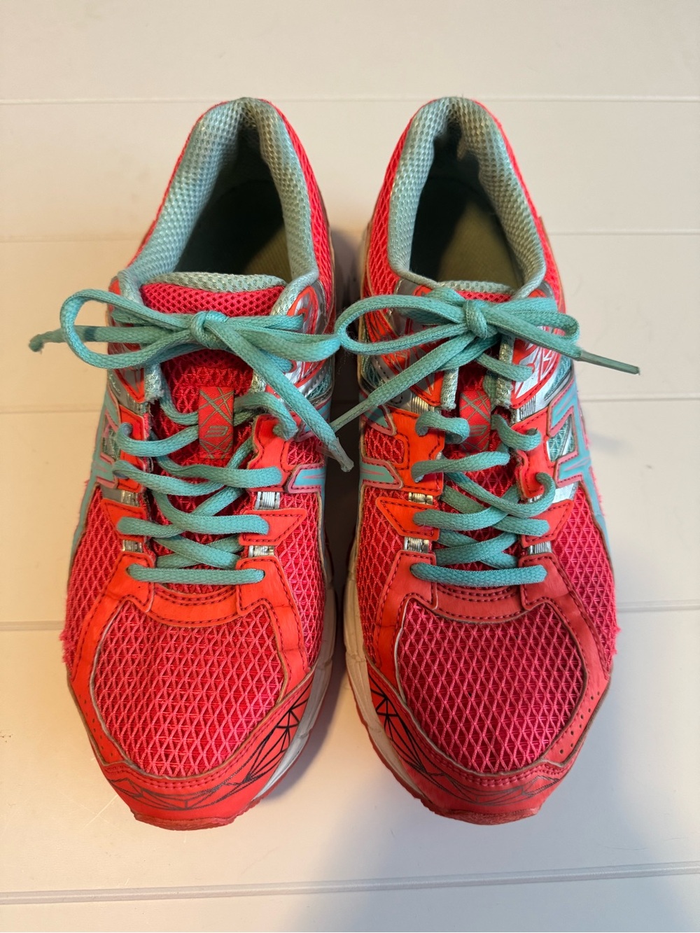 Asics Women's Coral Pink and Teal Athletic Running Shoes
